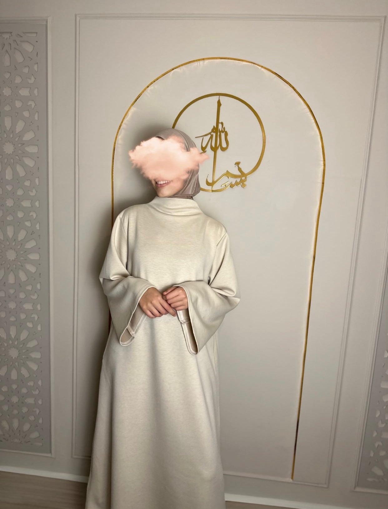 Jerseydress kraag beige