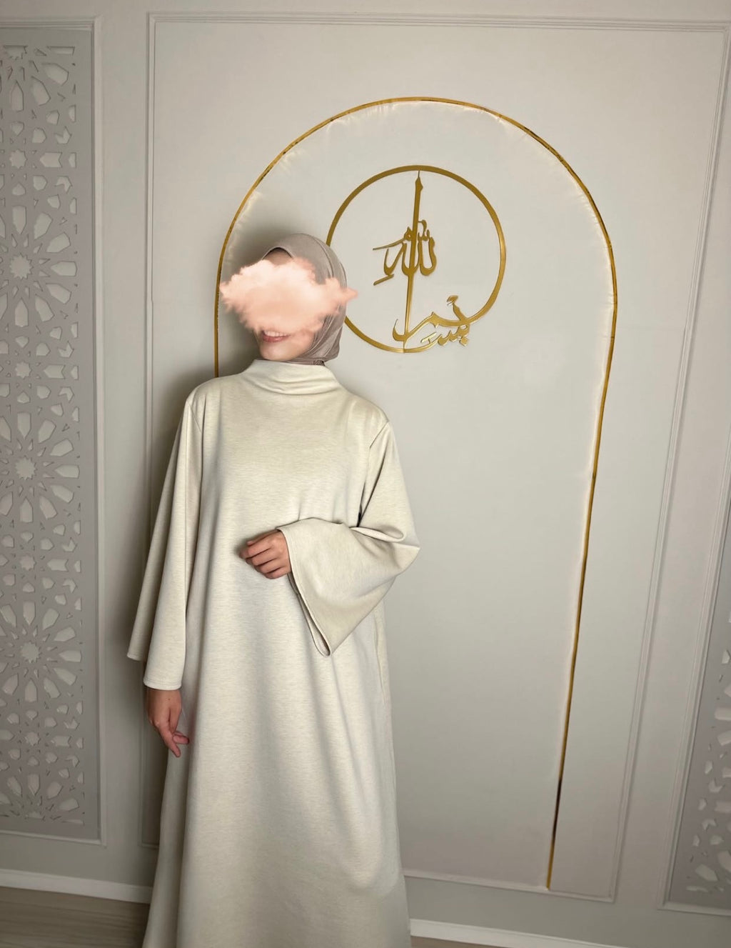 Jerseydress kraag beige